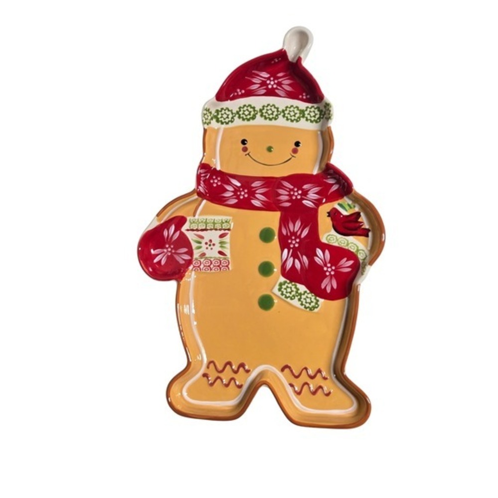 Temp-tations Gingerbread Man Figural Platter Cardinal Christmas Serving Tray
